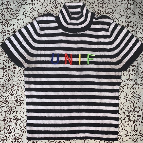 UNIF Rare black and white striped mock neck top! - Picture 2 of 3